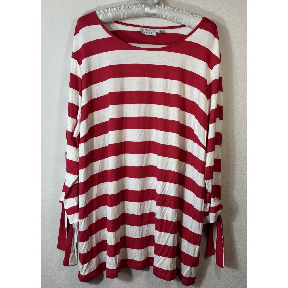 Joan Rivers Striped Tee Size 2x Tie Detail Cherry A304463 Summer Light Weight